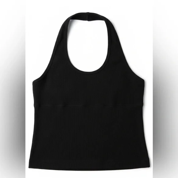 Suzette Ribbed Black Halter Stretch Tank - Picture 2 of 4